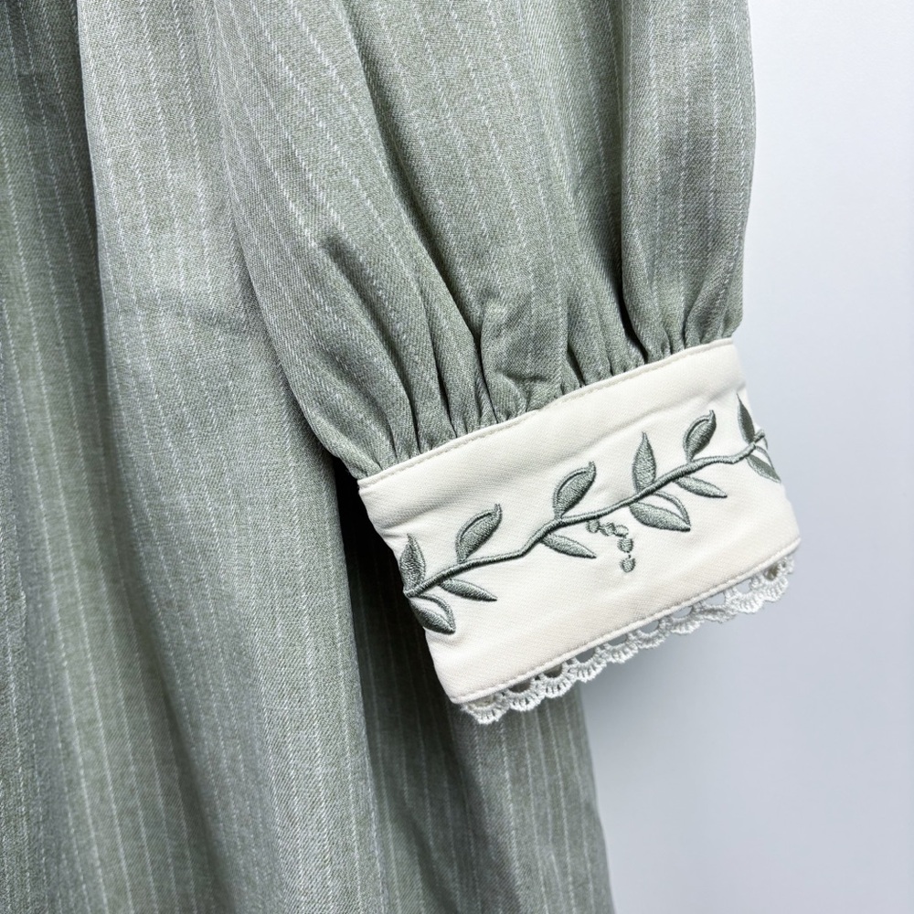 Lolita Little Dipper Sage Green Embroidered Ruffle Lace Long Sleeve Midi Dress - Picture 7 of 8